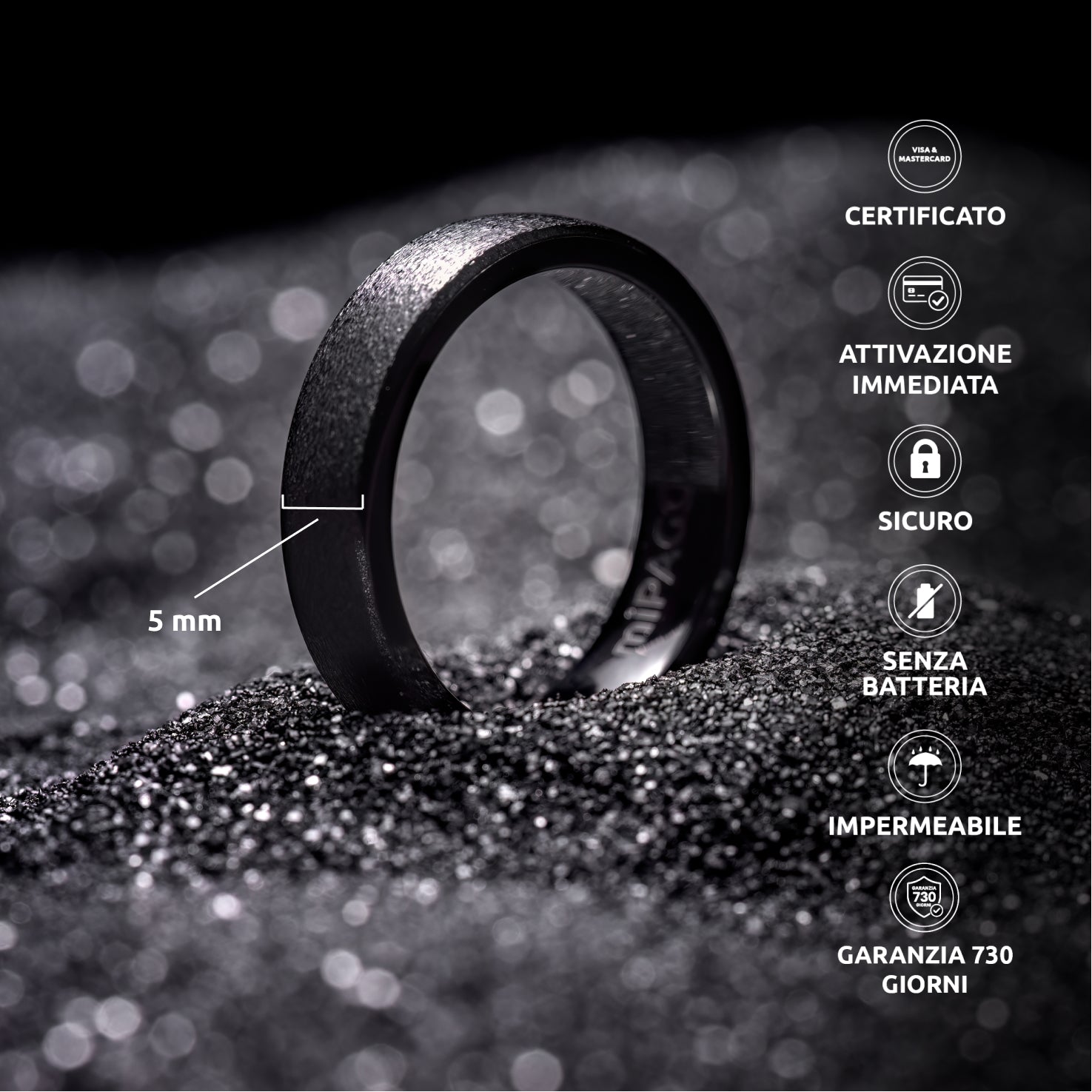 PAGO Ring Slim Black Rough